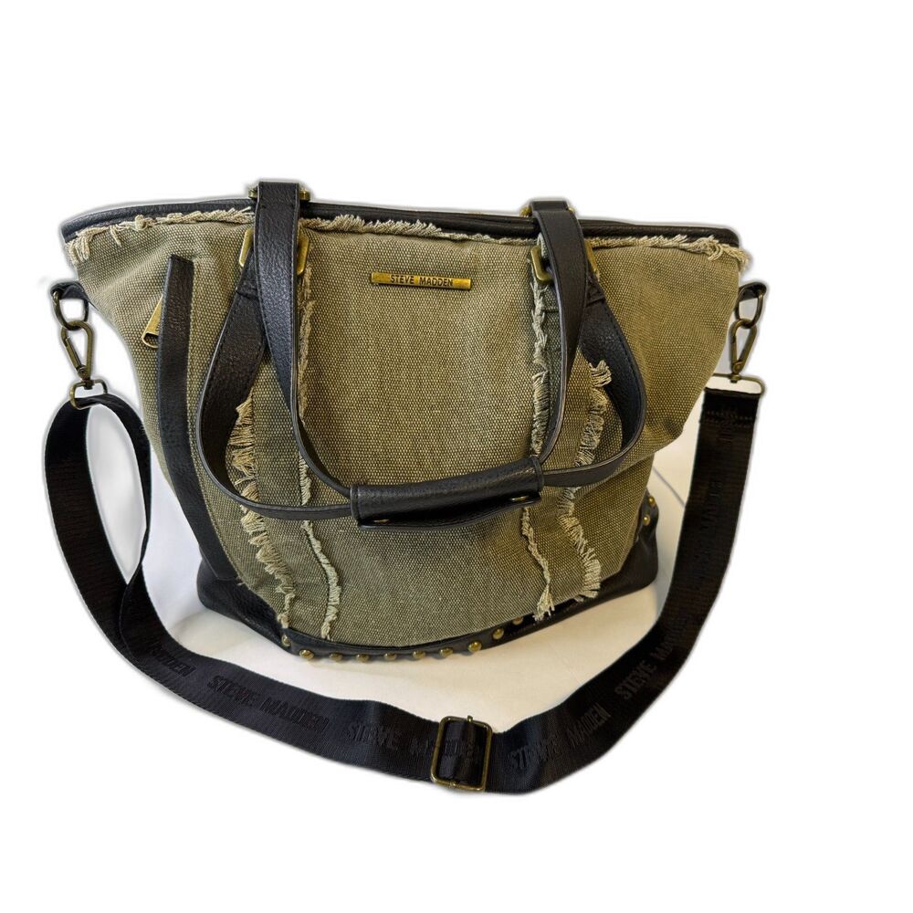 Steve Madden Bgraddy Olive Green Canvas Slouchy Utility Hobo Bag